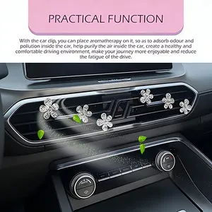 Shiny Five-Petal Flower Car Vent Clip, Crystal Car Interior Decoration, Air Conditioning Decorative Accessory, Car Ornament
