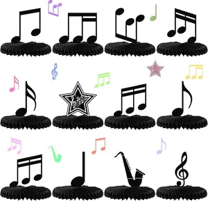12 Pcs Music Notes Honeycomb Centerpieces Music Party Decoration Music Party Supplies Retro Table Decor Kids' Party Centerpieces Music Notes Silhouette Table Toppers for Baby Shower Theme Birthday