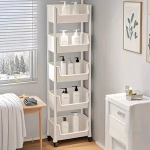 Multifunctional Multi-Layer Plastic Storage Cart with Wheels, Layered Shelf Organizer Bathroom Storage Rack for Bedroom Kitchen Bathroom Living Room