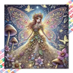 1 set of DIY diamond painting kit, 5D diamond art kit, DIY decoration fairy, flowers, mushrooms mosaic, diamond art, DIY art home decoration, suitable for Christmas.