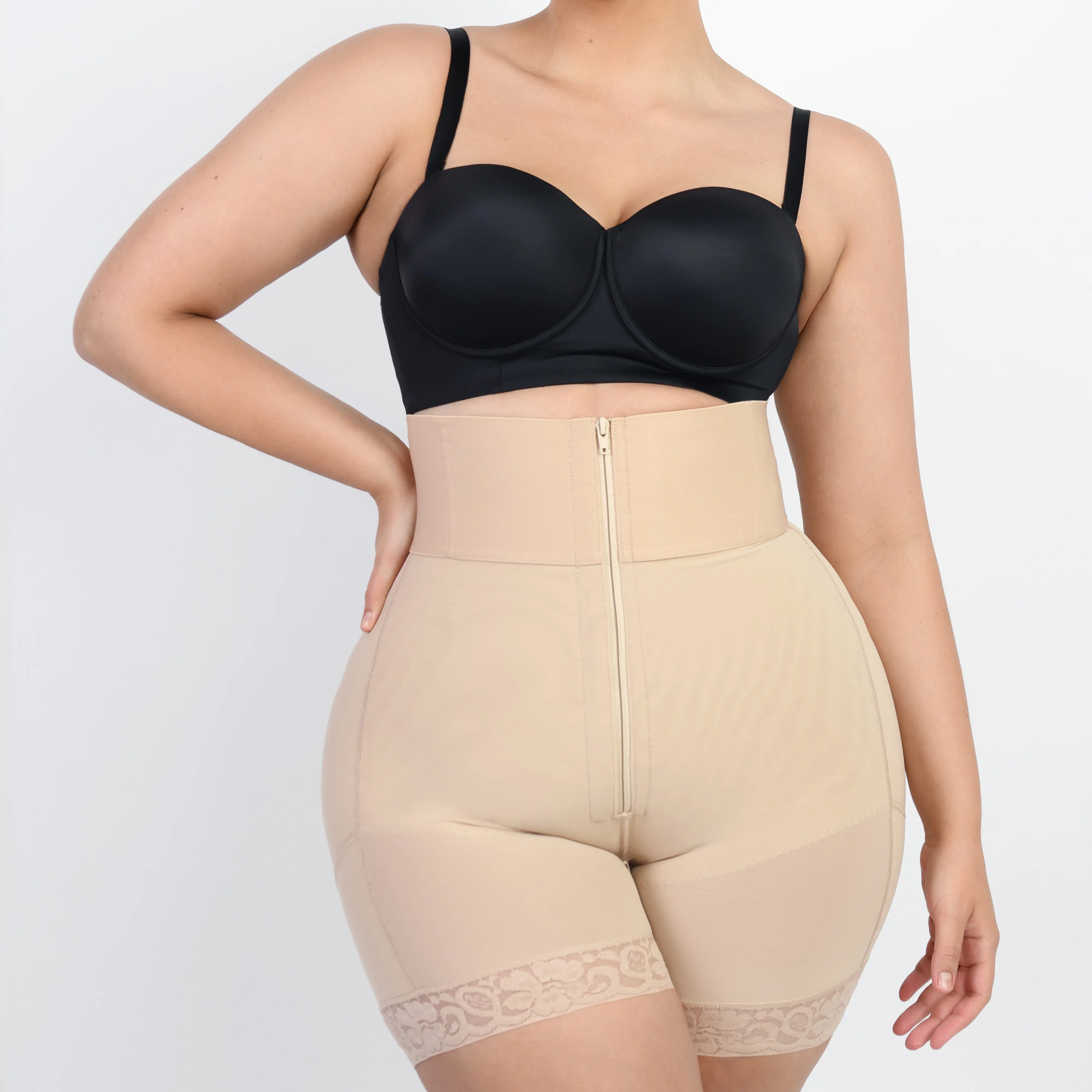 Zipper-front Shorts - Beige