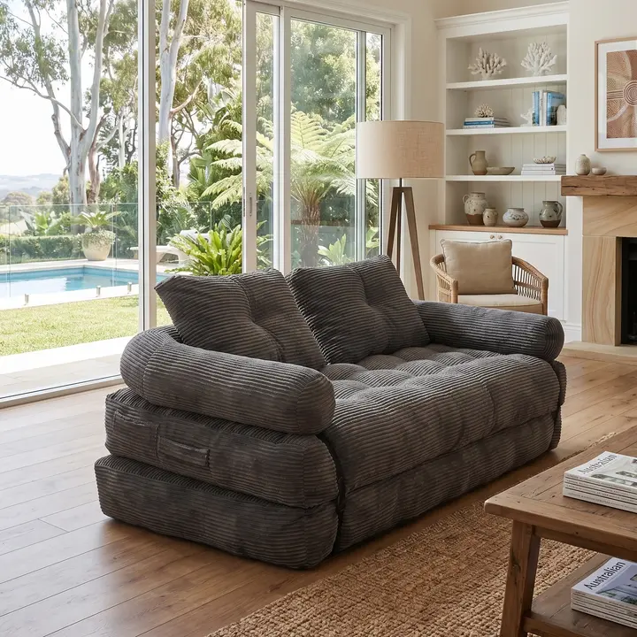 Mellow 2 Seater Sofa Bed - Dark Grey Corduroy