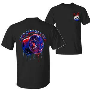 Turbo Wheel T-Shirt, Red Blue Dripping Rim Performance Turbo Wheel Graphic T-Shirt, Car Enthusiast T-Shirt, Gift for Auto Lovers & Gearheads