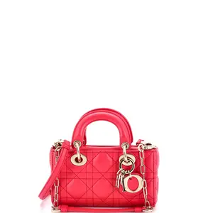 Pre-owned Dior Leather Top Handle Bags Christian Lady D Joy Bag Cannage Quilt Lambskin Micro by Rebag