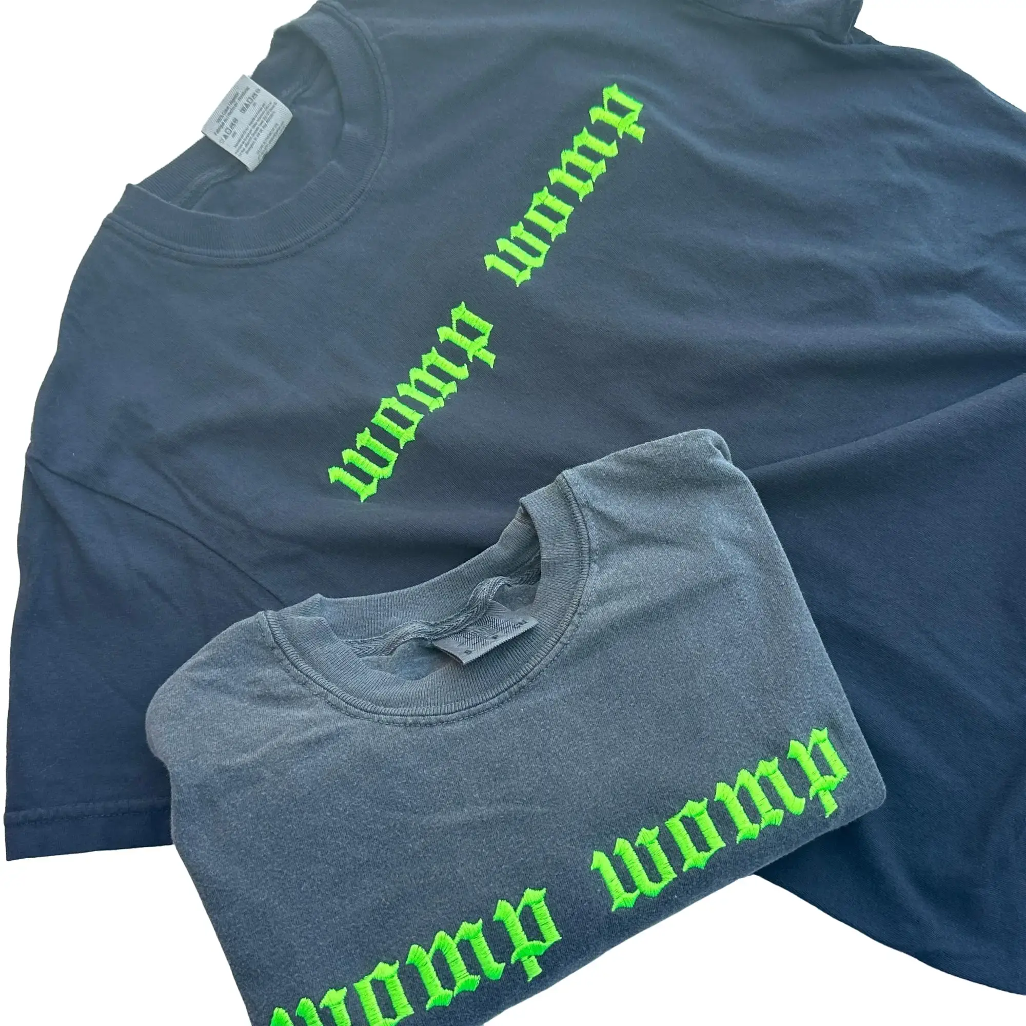 Comfort Colors -GREEN Womp Womp Embroidered T-shirt Casual Casual Wear Short Sleeves Cotton Top Unisex Womenswear