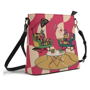 Atomic Cat Bucket Shoulder Bag, Book Lover, Book Club Bag, Design By MCM Gal, Mid Century Mod Kitschy Trendy Purse