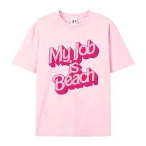 100% cotton short-sleeve shirt，"My Job is Beach" Barbie Style 3D Pink Printed Graphic Oversized Cotton T-Shirt, Funny Beach Humor Outfit, Independence Day Casual Wear, Father's Day Gift, Halloween Party Tee, summervibes