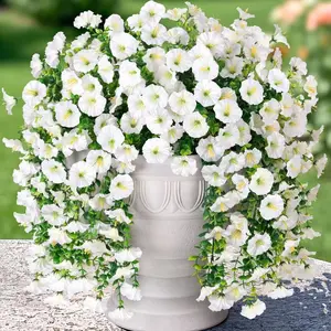 4Pc White Artificial Morning Glory Wall Hanging Faux Violet Plants Hanging Flowers Vines Silk Flowers String for Home Garden Wedding Decor Silk Fake Plant