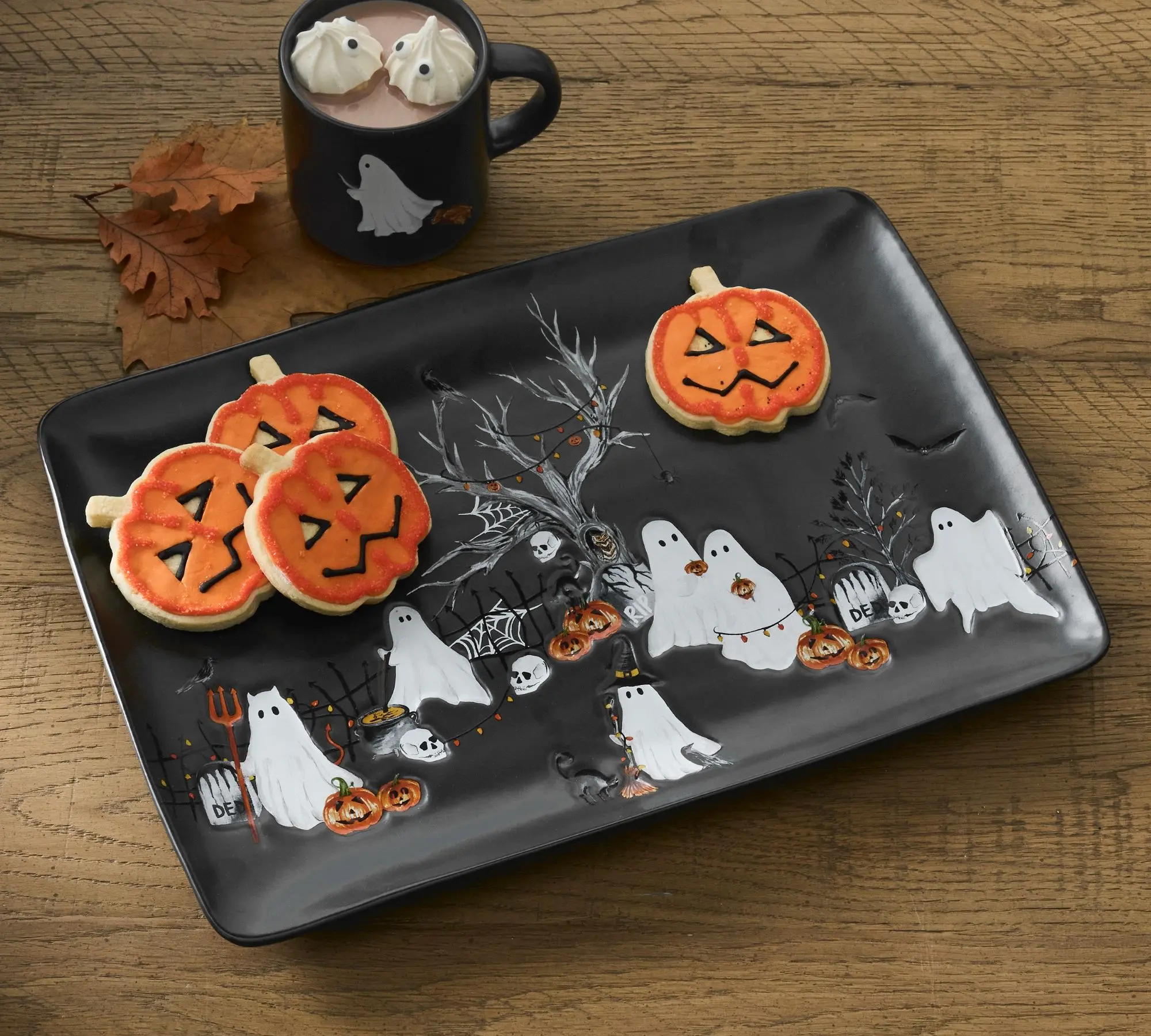 Scary Squad Stoneware Rectangular Serving Platter, Halloween Ghost Party Serving Tray