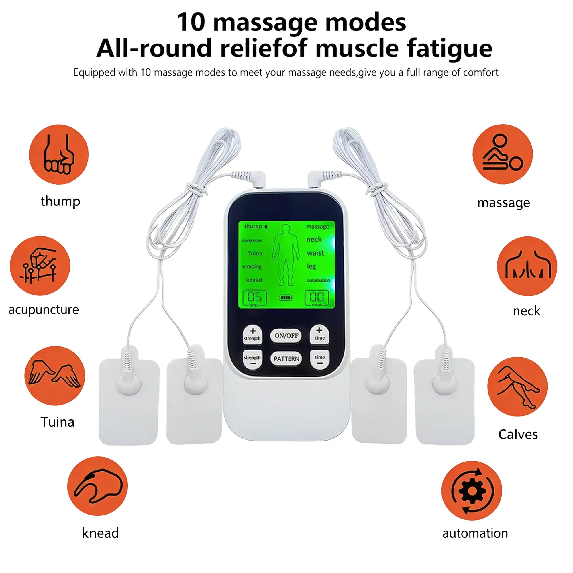 Lightweight TENS Unit EMS Muscle Stimulator, Small Dual Channel Massager with 10 Modes, 10 Levels, 4 Reusable Pads for Back & Neck Relief, 1-Year Limited Warranty