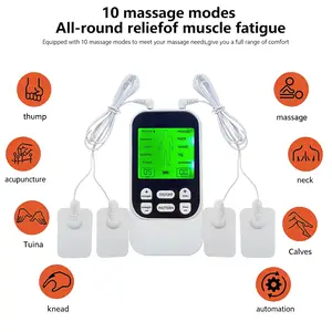 TENS EMS Muscle Stimulator - 10 Modes, Dual Channel, 30 Intensity Levels, Compact Rechargeable Device, for Back, Neck, 4 Electrode Pads