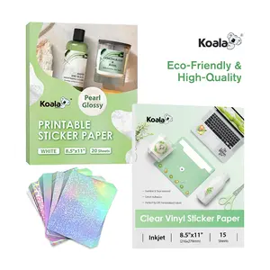 Koala Sticker Paper Bundle: Pearl Glossy + Holographic Laminate + Clear Waterproof Vinyl for Inkjet & Laser DIY Crafts