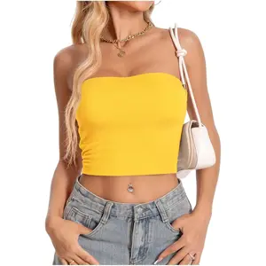 Women Tube Top Summer Strapless Crop Tops Basic Bandeau Going Out Y2k Short Shirt