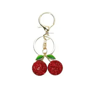 Full Diamond Inlaid Cute Cherry Keychain, Sparkly Rhinestone Bag Charm, Bling Shiny Crystal Purse Accessories, Fashion All-Match Pendant for Women Girls, Exquisite Birthday Party Gift