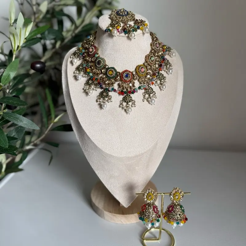 Luxurymomentistic Bridal Goals Unlocked Multicolor Kundan Choker Set with Heavy Bridal Choker & Statement Jhumka Earrings for Royal Shine