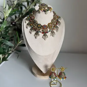Luxurymomentistic Bridal Goals Unlocked Multicolor Kundan Choker Set with Heavy Bridal Choker & Statement Jhumka Earrings for Royal Shine