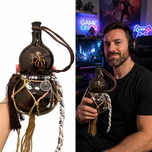 Wukong Gourd Bottle - Leakproof, Handmade Lucky Feng Shui Decor, Vintage Bedroom Decoration Gourd with Carrying Strap, Bee-Waxed | Gift for Him & He, Chinese Ornaments Amulets