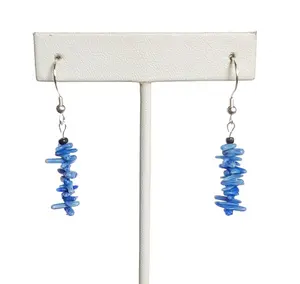 Stacked Blue Coral Earrings with Sterling Silver Hooks