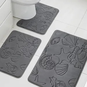3-Piece Shell Starfish Bath Mats Set, Non-Slip Absorbent Bathroom Rugs, Bathroom Floor Mat, Ultra Soft Luxury Bath Towels, Bathtub Shower Accessories Decor