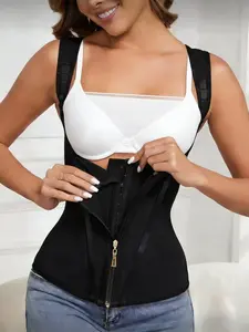 1 Count Women's Solid Color Waist Trainer, Fajas, Shapewear Belts, Adjustable Zipper&Hooks Closure Corset, Hourglass Corset, Tight-Fitting Girdle, Compressing Body Shaperwear, Suitable For Training Or Sports