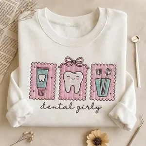 [MADE IN US] Embroidered Dental Hygienist Icon Sweatshirt, Dental Assistant Icons Shirt, Girly Dentist Gift