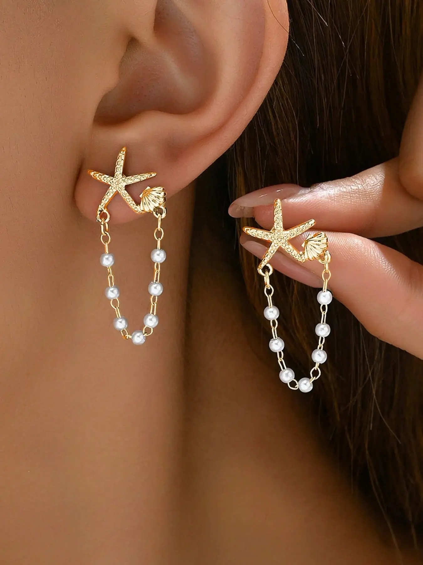 Bohemian Sweet Fresh Women's Earrings, Unique Star Shell Pearl Design Studs, High-End Versatile Jewelry, Perfect for Any Occasion