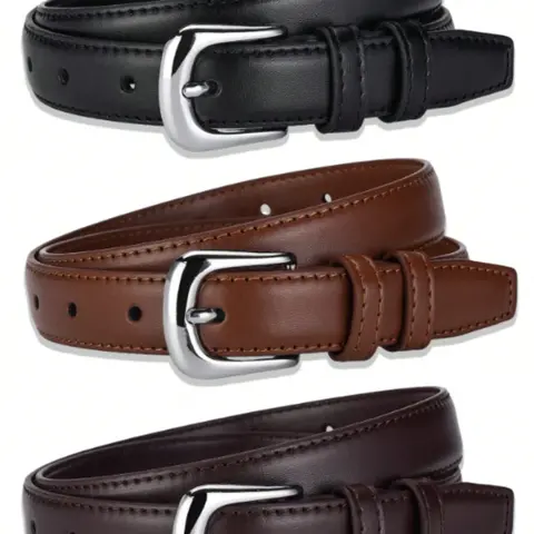 3ps Wardrobe Essential, Simple Buckle Belt, Caramel Three Colors Available, No Drilling Buckle Belt, Slimming and Stylish, Casual Style Belts, PU Leather Belts