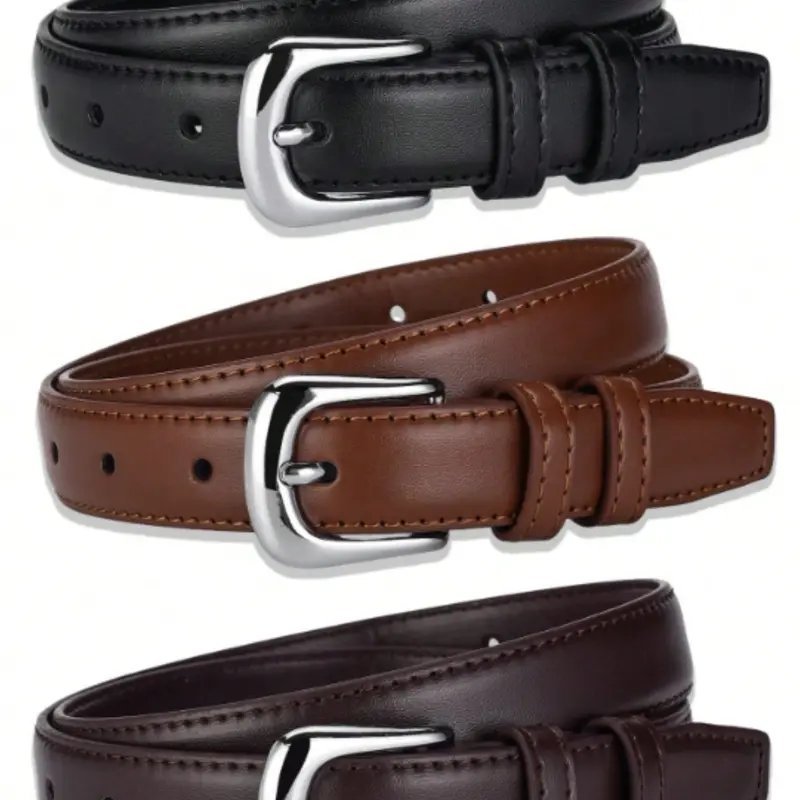 3ps Wardrobe Essential, Simple Buckle Belt, Caramel Three Colors Available, No Drilling Buckle Belt, Slimming and Stylish, Casual Style Belts, PU Leather Belts