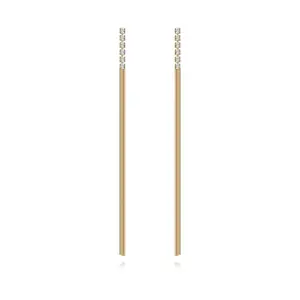 Ettika Streamline Dangle Earrings 18kt Gold Plated Brass with Glass Accents 5.15" Statement Design for Versatile Style