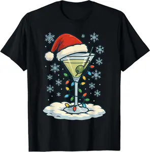 100% Cotton Fashion Garment Fun Christmas Lights Wrapped On Dirty Dry Martini Lover T-Shirt