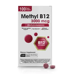 BENFIT Methylcobalamin Vitamin B12 Dietary Supplement Tablets - 3000 mcg, US Cherry Flavor, Fast-Dissolve, 100 Count for Energy & Fitness Support, Tablet