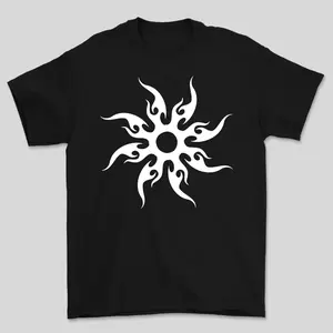 Forsaken Tribal Sun Graphic T-Shirt – Y2K Emo Gaming Aesthetic Tee – Unisex Short Sleeve Cotton Crewneck Top for Men & Women
