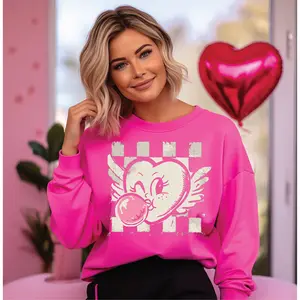 Checkered Bubble Gum Heart- Graphic Sweater
