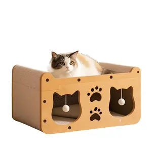 1 Piece Corrugated Cardboard Cat Scratcher and Bed 2 in 1, Durable Sofa-Level Material, No Fragment Design, Multi-Cat Activity Palace with Climbing Post and Space Capsule Bed, Quick 30 Sec Assembly, Scratching Posts