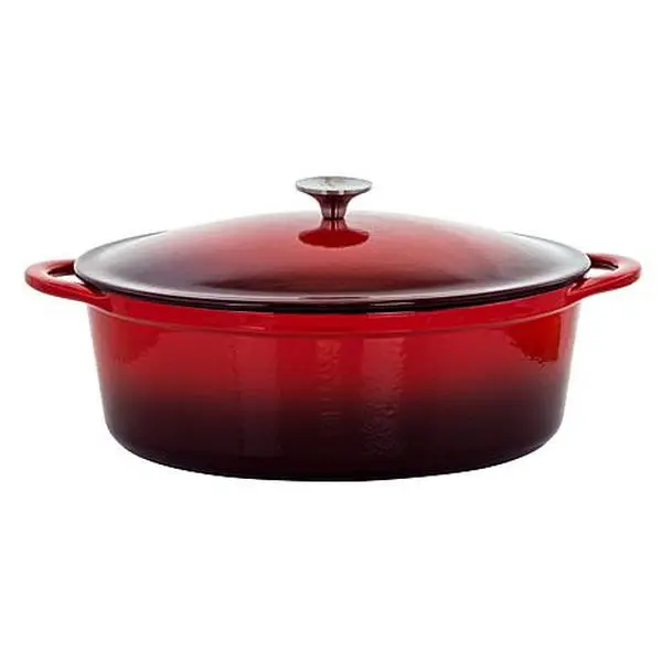 MegaChef 7 Quarts Oval Enameled Cast Iron Casserole in Red MegaChef 7 Quarts Oval Enameled Cast Iron Casserole in Red