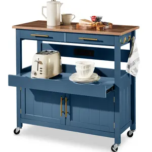 Best Choice Products 36in Large Rolling Kitchen Island Cart, 2-Door Cabinet, Outlet, Hooks, & Wheels