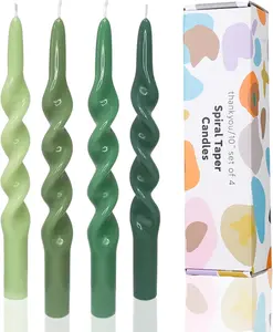 Green Spiral Candle Sticks Tapered Candlesticks Twisted Taper Candles for Table Decor Housewarming Gift Idea-4pcs (Green Gradient-B)