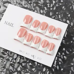 10 pcs Y2K style duckbill French Nail Art manicure stickers, featuring a simple white French 3D sculpted design, handmade, suitable for girls to wear daily or as a holiday gift.