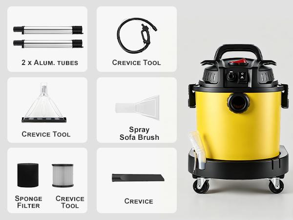 PRETEC 5.5+1 Gallon Wet & Dry Vacuum &ndash; 17 kPa Powerful Suction, 4-in-1 Multi-Purpose Cleaner with 15 ft Cord, Quiet 70 dB Operation &ndash; Ideal for Dog Hair, Garage, Home & Car