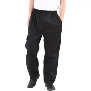 Men's and Women's Black Baggy Chef Pants Floral Restaurant Work Pants and Kitchen Uniform Loose Cargo Style Chef Pants