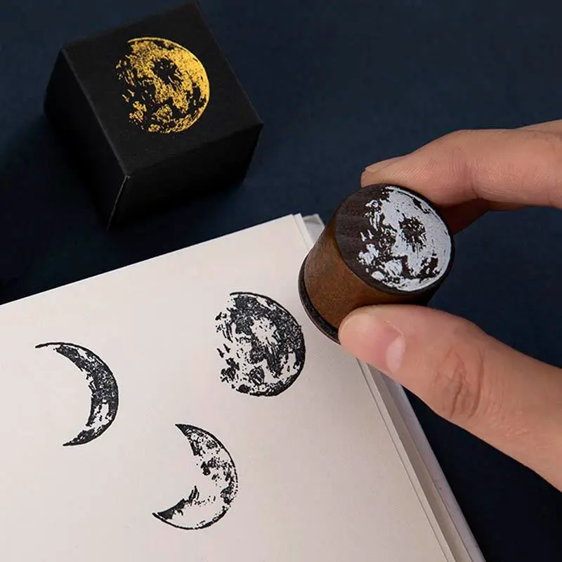 Wooden Stamps with Decorative Mountain Moon Designs, Perfect for Crafts, Vintage Diary Embellishments, Ideal for Creative Projects