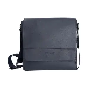 COACH Houston Leather Map Tote Bag for Men with Flip-Top Logo Closure in Black