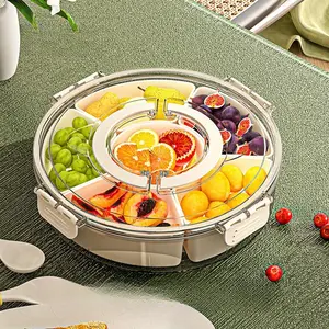 Food Grade Sealed Fruit Salad Storage Box, Rotatable Six Compartment Organizer, Portable Handheld Fridge Container, Ca Prop 65 Compliant