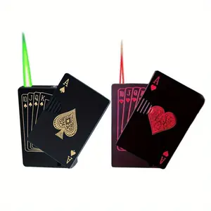 Hot-Selling Green/ Red Flame Ace Card Lighter, Jet Torch Lighter, Love Lighter, Refillable Butane Lighter, Ace of Spades Cool Lighter Windproof Poker Design, Suitable for Outdoor, Indoor, BBQ, Candle, Gift for Men/ Women, Without Gas, Without Battery