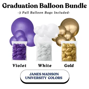 Graduation Balloon Bundle - James Madison University Colors I Violet ,White, Chrome Gold