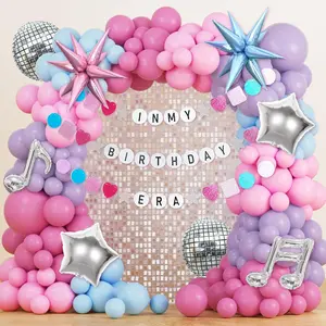 184Pcs Silver Blue Pink And Purple Balloon Arch Kit With In My Birthday Era Banner Star Music Note Disco Ball Balloons For Friendship Songstar Fans Prom Karaoke Princess Theme Birthday Party