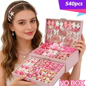 2026 Trendy 540pcs Cute Butterfly Hair Accessories Set, Includes Sparkle Bow Clips, Star Clips, Flower Pins, Elastic Bands, Party Essentials