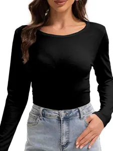 Womens Long Sleeve Tops Casual Basics Fall Shirts Solid Crewneck T-Shirt