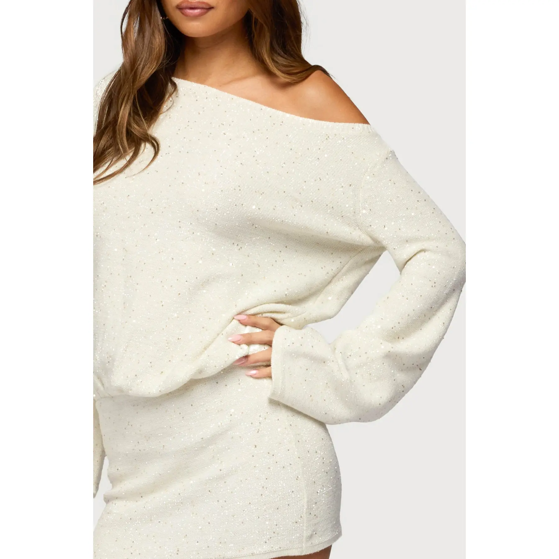 Off Shoulder Sequin Knit Mini Dress - TikTok Shop Off Shoulder Sequin Knit Mini Dress - TikTok Shop
