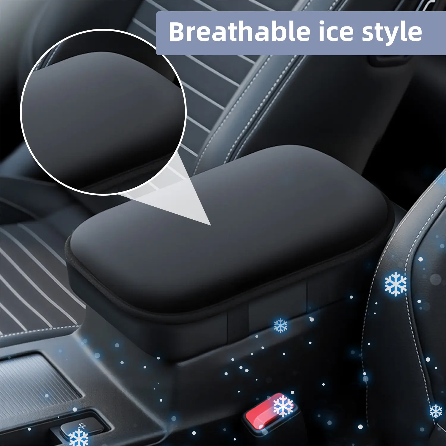 Breathable Ice-Style Car Armrest Cushion,11.6*7.6,High Rebound Sponge,Easy Install,Elastic Strap,Protects Center Console,Universal Fit for Cars